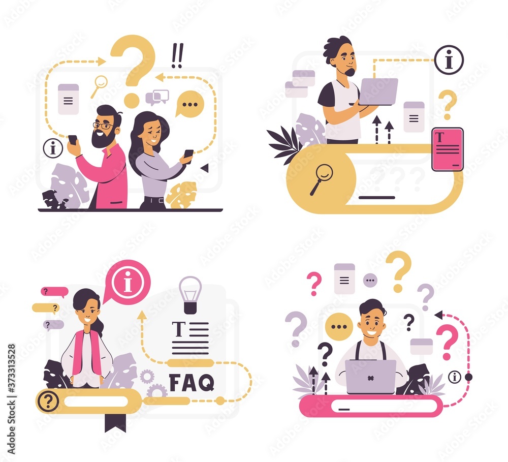 Aufkleber faq concept. customer support and forum question metaphor, helpful information and online communicat