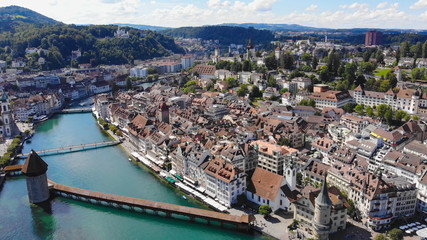 Fototapeta na wymiar City Center of Lucerne Switzerland - view from above - travel photography