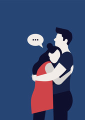 Quality flat vector illustration on emotional support. Two relatives holding each other. Abstract couple of people helping each other to get through by staying together. Woman speaking out to a friend