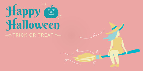 Happy Halloween card with witch illustration