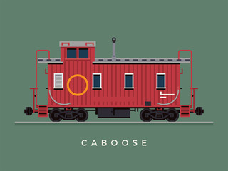 Lovely flat design train crew caboose freight car illustration. Ideal for scale model railway dedicated graphic, motion and web design