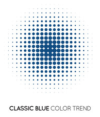 Classic Blue Trendy Color Circle in Halftone, Halftone Dot Pattern, Vector Illustration.