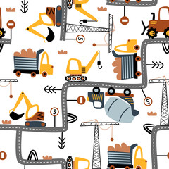 seamless pattern with trucks and bulldozers - vector illustration, eps © Hanna