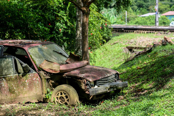 abandoned old rusty wrecked car