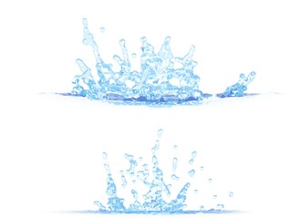 Fototapeta na wymiar 3D illustration of 2 side views of nice water splash - mockup isolated on white, for any purpose