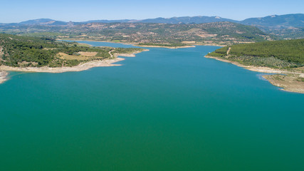Fototapeta na wymiar Aerial View blue lake and baragge Landscape