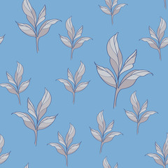gray leaves on a blue background. seamless pattern . vector illustration