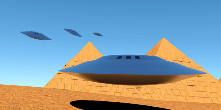 Grey Alien Pyramid of Giza 3D illustration