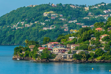 Fototapeta na wymiar A view towards waterfront properties in St Georges, Grenada