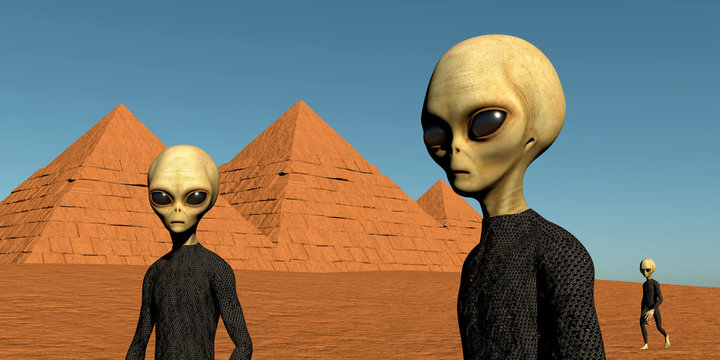 Grey Alien Pyramid of Giza 3D illustration