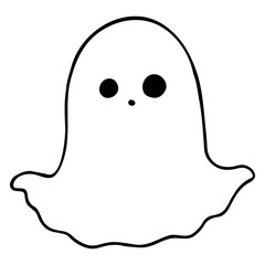 Vector illustration. Cute tiny ghost isolated on white background. Hand drawn simple doodle clipart in a trendy minimalism style. Halloween theme. For logo, banner, cards, poster, pattern.