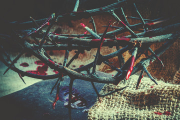 Close up crown of thorns as a symbol of death and resurrection of Jesus Christ for our sins