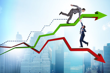 Businessman saving competitor during the crisis