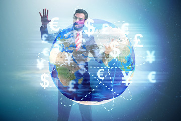 Global money transfer and exchange concept with businessman