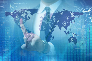 Global money transfer and exchange concept with businessman