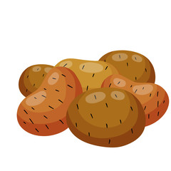 Potato. Harvesting and sowing. Set of vegetables with brown skin. Flat cartoon illustration isolated on white. Natural food. Village and country element. Crop of spud