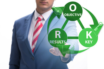 OKR concept with objective key results and businessman