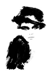 black and white illustration of a girl