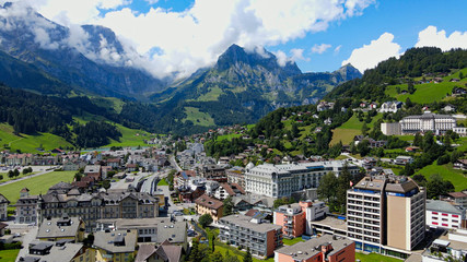 Fototapeta na wymiar City of Engelberg in Switzerland - The Swiss Alps - aerial view - travel photography