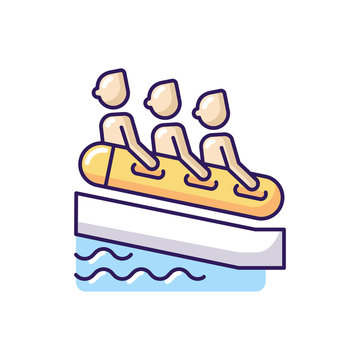 recommend clip art: Family rafting RGB color icon. Group slide, water park attraction. Aquatic recreational activity. People riding waterslide together isolated vector illustration
