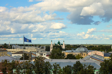 top view of the old city on a summer day against a cloudy blue sky in Yaroslavl Russia