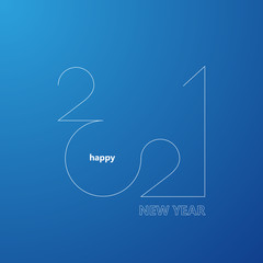 Outline flat icon of 2021 new year on blue background.