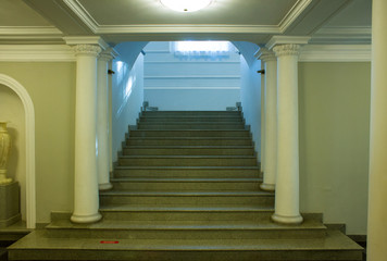 interior hall of the art Museum with stairs and columns in perspective in Yaroslavl Russia