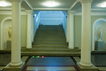 interior hall of the art Museum with stairs and columns in perspective in Yaroslavl Russia