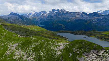 Flight over the wonderful nature of Switzerland - the Swiss Alps from above - travel photography