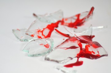 broken glass shards with blood