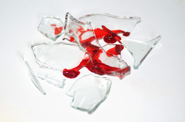 broken glass shards with blood