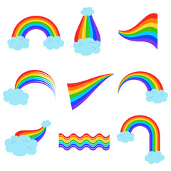 Set of rainbows with clouds.