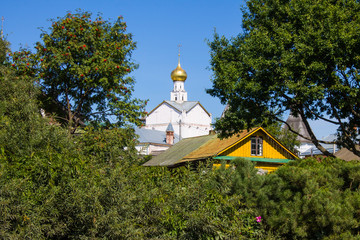 panoramic view of the old city with historical architecture against the blue sky on a clear summer day and space for copying in Rostov Yaroslavl region Russia