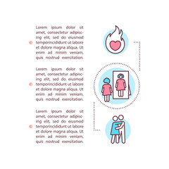 Sexuality concept icon with text. Physiological and psychological aspects of sexual education. PPT page vector template. Brochure, magazine, booklet design element with linear illustrations