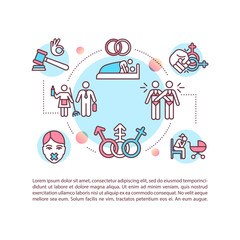 Fototapeta na wymiar Sexual relationship concept icon with text. Legal and social issues of sex education. PPT page vector template. Brochure, magazine, booklet design element with linear illustrations