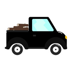 Flat car whith wood background isolated vector illustration. Rustic design. Business concept. Wooden backdrop.