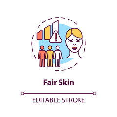 Fair skin concept icon. Epidermis. Melanoma risk factors. Ultraviolet radiation. Light skin idea thin line illustration. Vector isolated outline RGB color drawing. Editable stroke