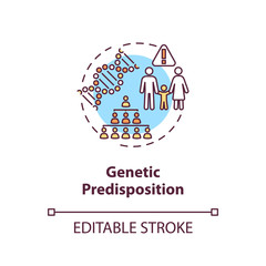 Genetic predisposition concept icon. DNA mutation. Human disease factors. Genetic susceptibility idea thin line illustration. Vector isolated outline RGB color drawing. Editable stroke