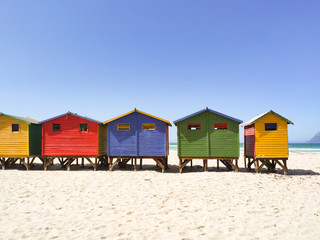 Colorful beach houses on the beach at Muizenberg frontal - South Africa, Eastern Cape