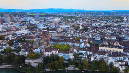 Obraz premium Historic district of Basel in Switzerland and River Rhine - aerial view - travel photography