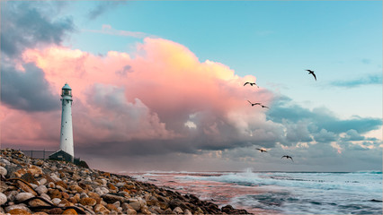 Slangkop Lighthouse, Kommetjie, Cape Town, South Africa at sunset