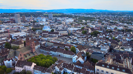 Obraz premium Historic district of Basel in Switzerland and River Rhine - aerial view - travel photography