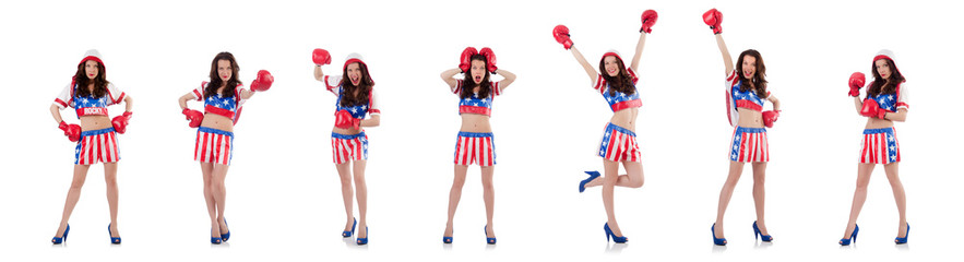 Woman boxer in uniform with US symbols