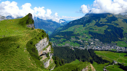 Fototapeta na wymiar Amazing Switzerland from above - Mountain Lake Truebsee - travel photography