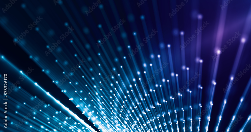 Wall mural connection dots and line, tech background in purple and blue. 3d rendering.