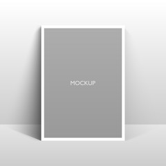 Empty white frame mockup on grey wall background, vector illustration