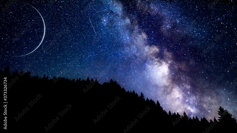 Wall mural milky way galaxy. this long exposure astronomical photograph taken in the middle of the night.