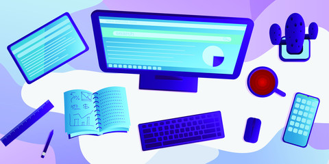 computer illustration on a flat design style table