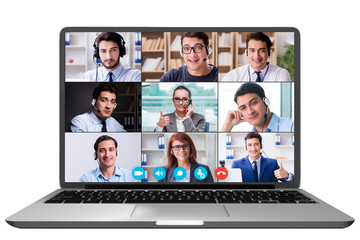 Concept of virtual collaboration through videoconferencing - obrazy, fototapety, plakaty