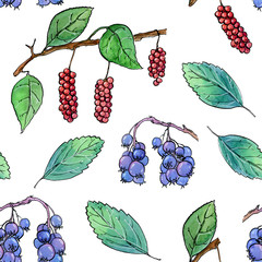 Berries is a collection of high-quality hand-drawn watercolor seamless patterns with berries